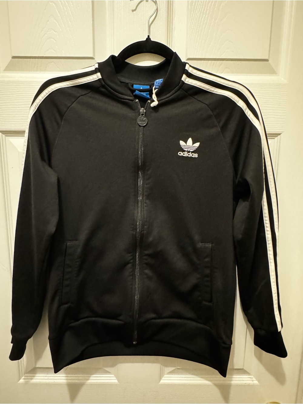Adidas boys Black Trefoil Track Jacket with White Stripes size L